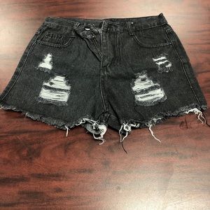 Black distressed shorts